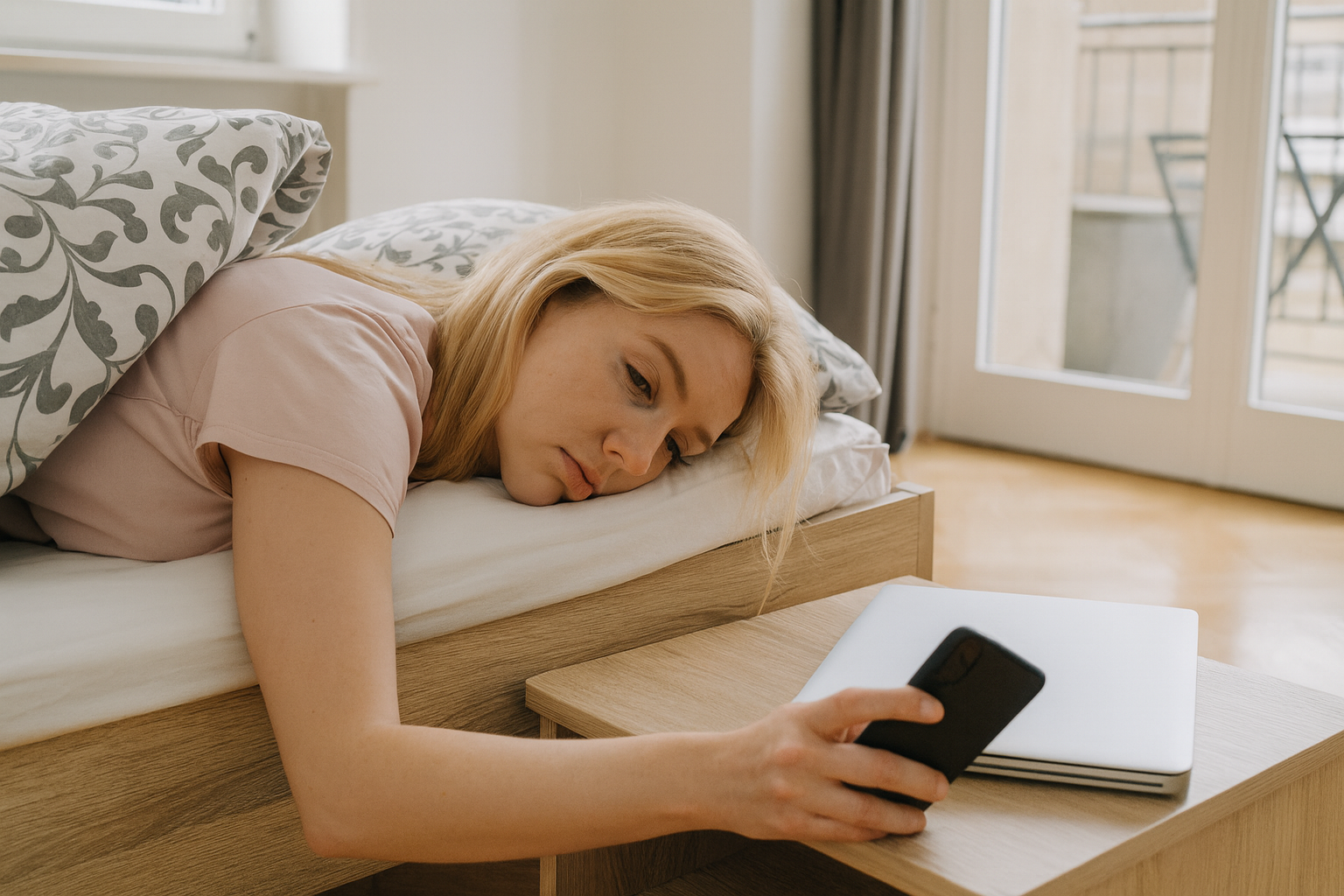 Woman tired in the morning well rested